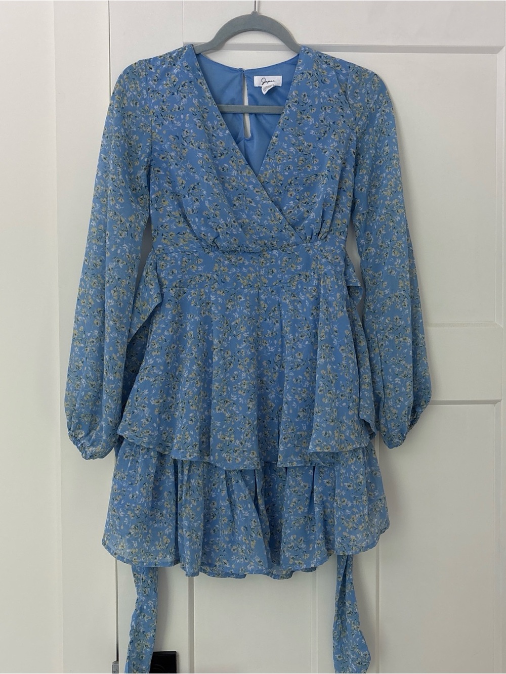 Japna Sky Blue Floral Wrap Mini Dress